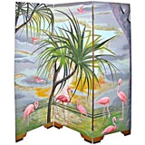 Vintage #3031 Painted 3-Panel Screen by Rene Bouclet