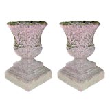 Vintage Pair of Crushed Stone Garden Urns