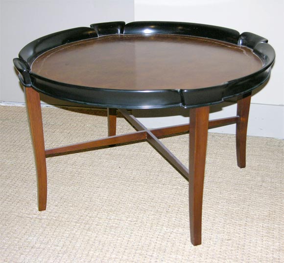 Round coffee table with leather