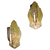 Pair of japanned one light sconces with brass mounts