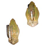 Antique Pair of japanned one light sconces with brass mounts