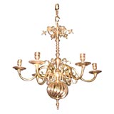Brass open swirl six light Dutch chandelier