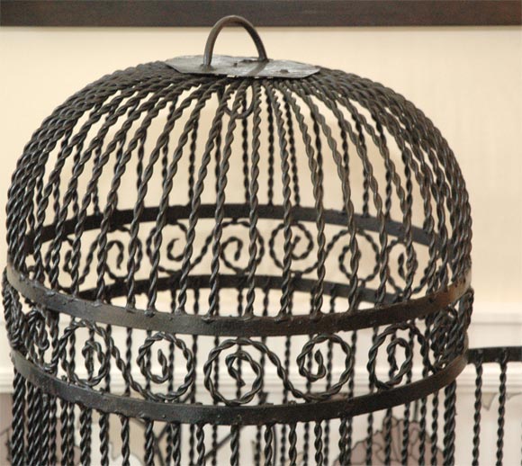 Handmade Wrought Iron and Metal Birdcage In Excellent Condition In Los Angeles, CA