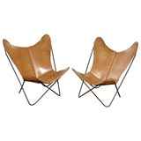 pair butterfly chairs with leather
