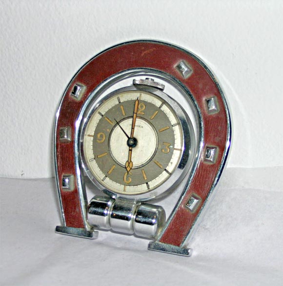 French Hermes horse shoe travel clock For Sale