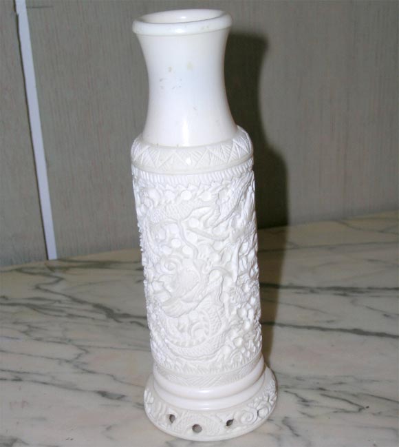 Carved Pair of Chinese Ivory Vases