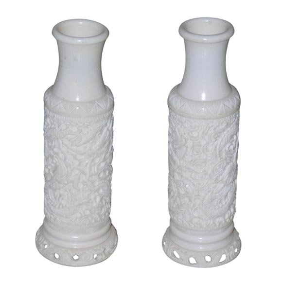 Pair of Chinese Ivory Vases