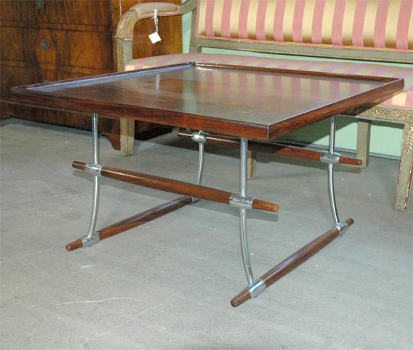Jens Quistgaard Rosewood Square Stretch Coffee Table with Nickelplated Fittings from the 1950's