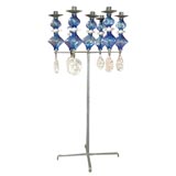 Eric Hoglund Blue and Clear Molded Glass Candlestick