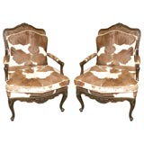 Pair of Custom  Made Cowhide and Cane Chairs