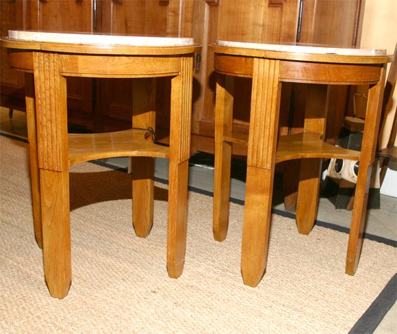 Pair of c 1930s French Marble-topped  Round End Tables