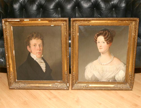 Pair of Beidemeier portraits, a gentleman and his lady, oil on canvas, original frames.
