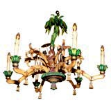 Six Light Carved Wood Chinoiserie Chandelier