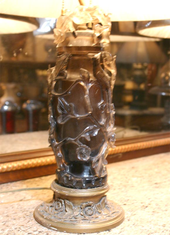 Gilt Pair of Carved Rock Crystal Lamps For Sale