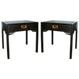 Pair of Ebnonized Rosewood End Tables with Brass Hardware