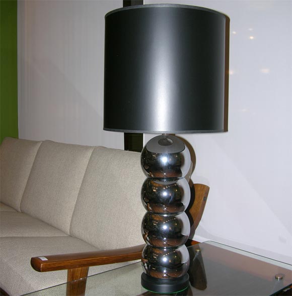 Pair of Chrome Stacked Sphere Table Lamps