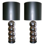 Pair of Chrome Stacked Sphere Table Lamps