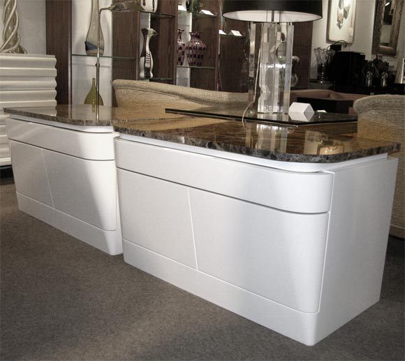Pair of Sculptural Bedside Tables with Marble Tops