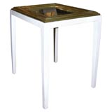 Occasional Table in White Lacquer with Top Framed in Brass