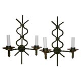 pair of iron and copper sconces