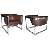 Pair of Milo Baughman Leather Bucket Chairs