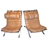 Vintage Pair of Arne Norell Leather and Crome Lounge Chairs