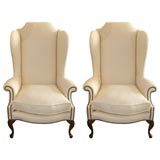 Contemporary Queen Anne Style Wing Chairs-