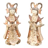 A Pair of Painted pottery female tomb attendant-