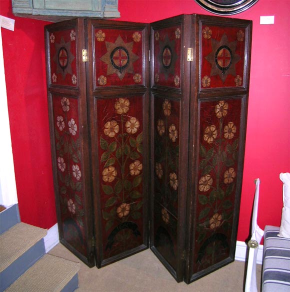 Arts and Crafts leather and oak screen 3