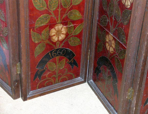 Arts and Crafts leather and oak screen 1