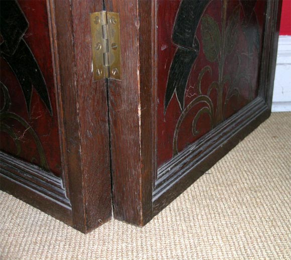 English Arts and Crafts leather and oak screen