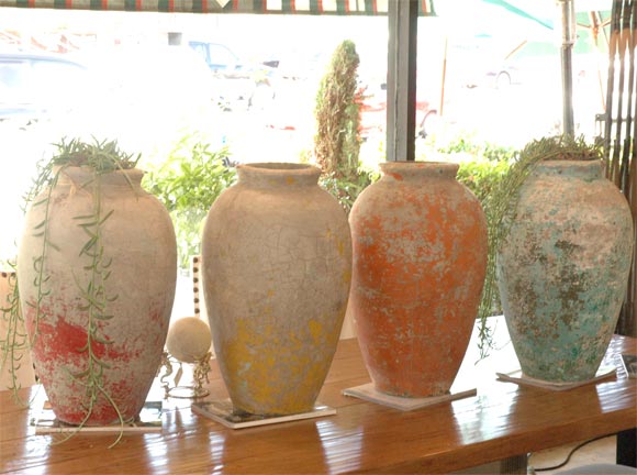 wonderful painted cement urns