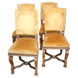Set of Four 19th Century Walnut Inlaid Italian Chairs