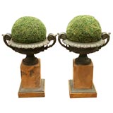 Pair of 18th Century Bronze Urns on Original Marble Plinths