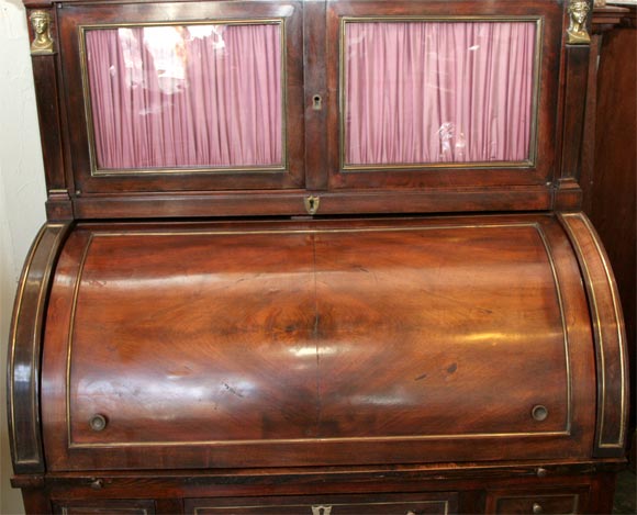 Mahogany French Directoire Style Cylinder Roll Top Secretary