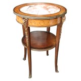 French Inlaid Round Occasional Table with Inset Marble Top