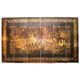 Antique Chinese Export Gold and Black Lacquer Six-Panel Screen