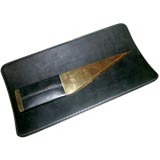 A Bronze and Leather Letter Opener and Pencil Tray by Aubock