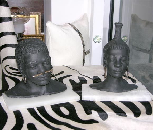 Pair of African  Table Lamp Sculptures