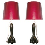 Monumental Pair of Sculpted Wood Table Lamps by Paul Laszlo