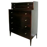 Paul McCobb dark stained high dresser with brass conical pulls