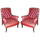 Pair of 19th Century Buttoned Leather Library Chairs