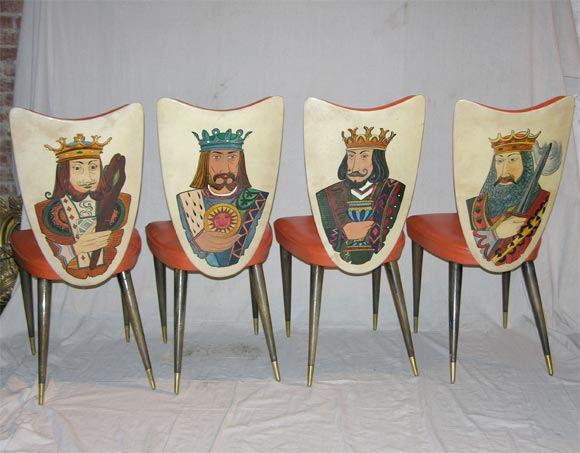 Wood Set of Aldo Tura playing card chairs