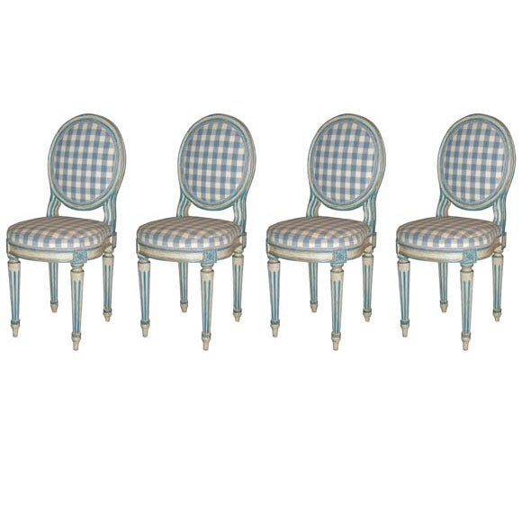 Blue and white Louis XVI style Italian side chairs