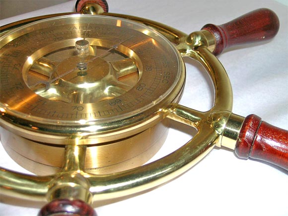 Brass Hermes Ship wheel clock & Barometer For Sale