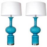Pair of Large Turquoise Ceramic lamps