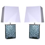 Pair of Polished Nickel and Glass Table Lamps