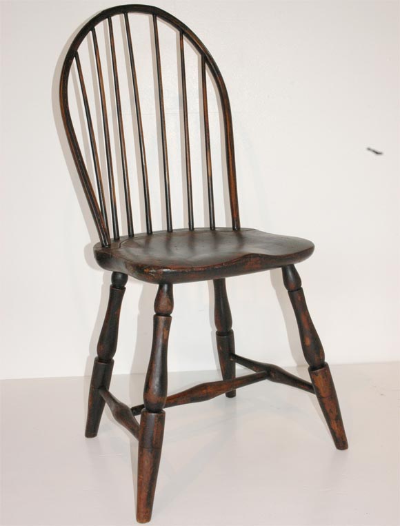 American 18THC  ORIGINAL BLACK OVER RED PAINTED WINDSOR CHAIRS
