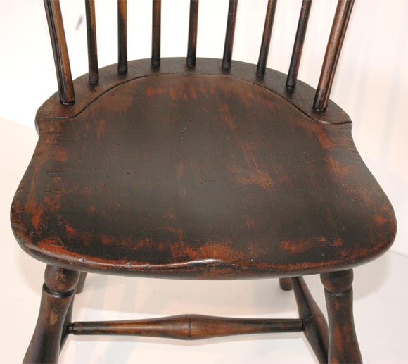 18th Century and Earlier 18THC  ORIGINAL BLACK OVER RED PAINTED WINDSOR CHAIRS