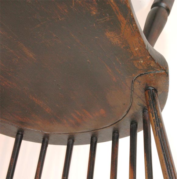 Wood 18THC  ORIGINAL BLACK OVER RED PAINTED WINDSOR CHAIRS